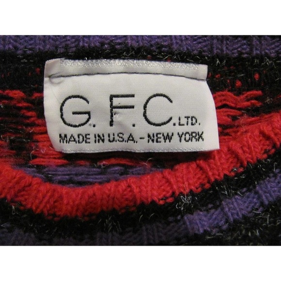 GFC LTD Womens Large Oversized Fair Isle Purple Pink Sweater Black USA New York - Picture 10 of 11